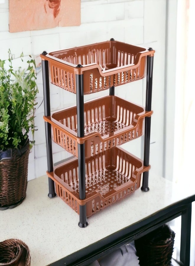 NEWON 3 Layer Multi-Purpose Kitchen Storage Rack and Fruits/Vegetables Rack, Office Rack, Clothe Rack, Bathroom Rack (3 Layer, Brown)(Plastic) - Image 1